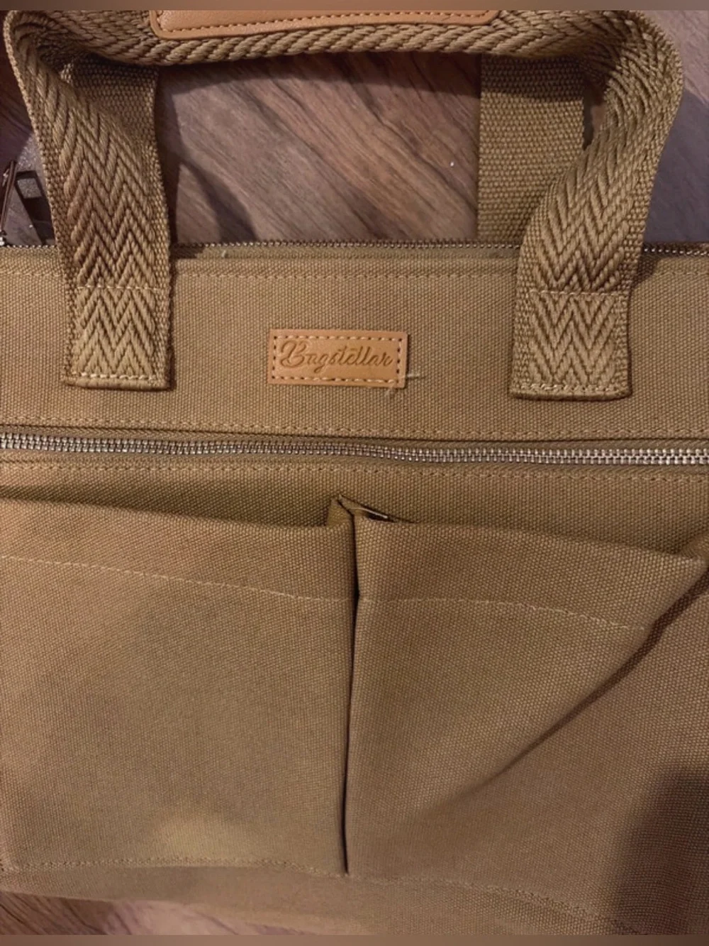 Canvas Messenger Bag in Tan with Front Organizer - Unbranded